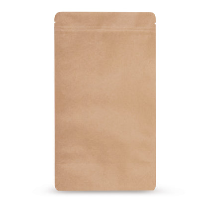 Stojeća vrećica Kraftpapier bez aluminija — Glavni prikaz vrećice s barijernim laminatom bez aluminija, izgled Kraftpapier, proizvođača Elke Plastic